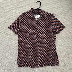 Men’s Express Size XS Geo Print Rayon Short Sleeve Shirt NEW WITH TAGS